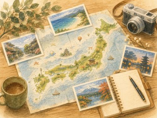 旅の候補をメモしてまとめるイメージ